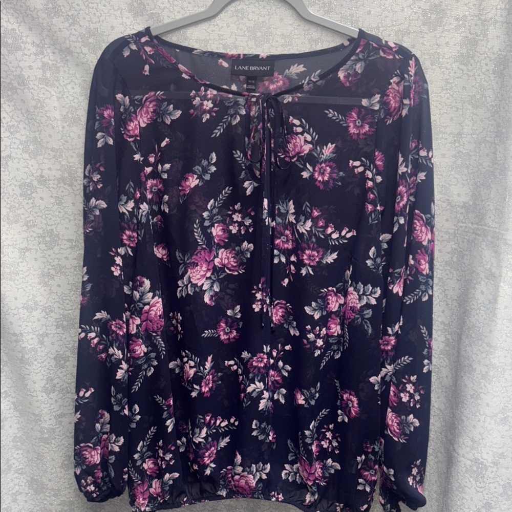 Lane Bryant 3/4 Sleeve Tie Front Blouse in Blue and‎ Purple